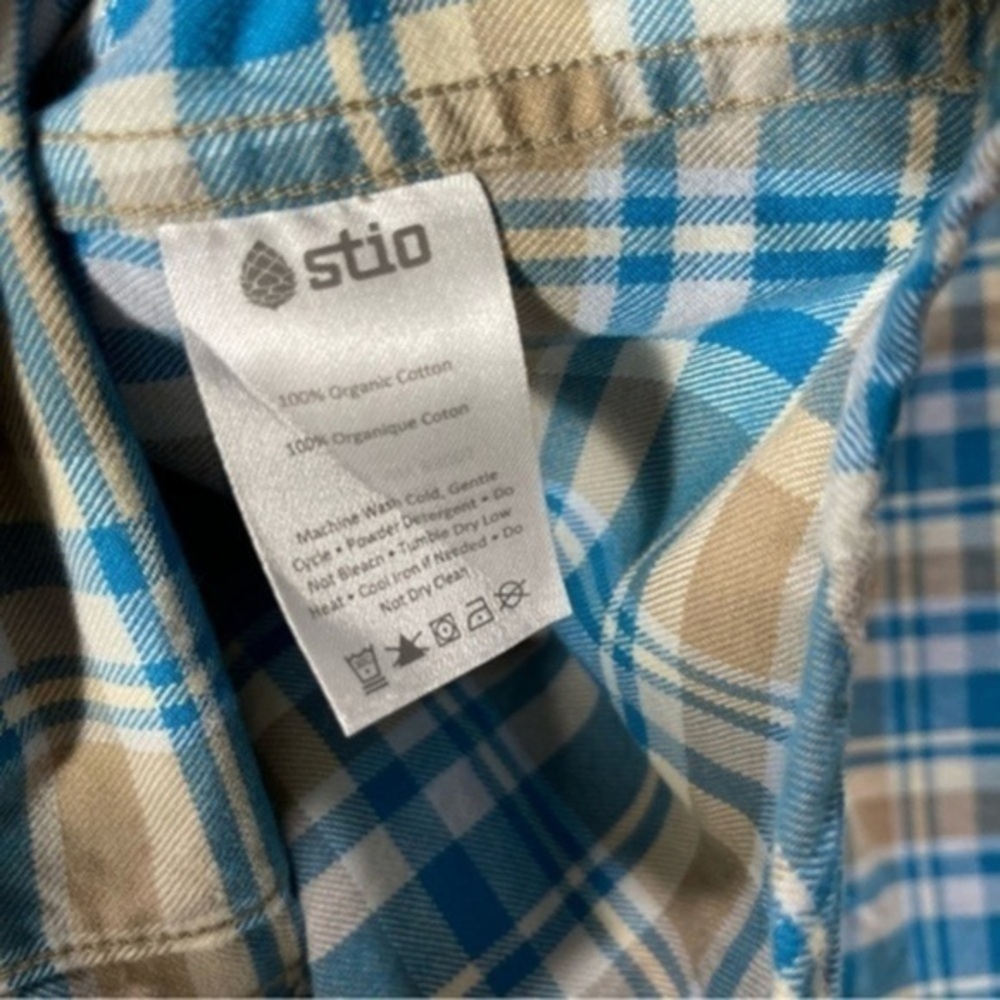 Stio Women’s Willow Midweight Fannel Shirt Size S Color Tan/Blue - Picture 9 of 12
